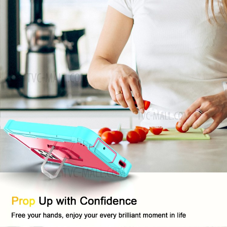 Built-in Kickstand Design Shockproof Hybrid Phone Case for Samsung Galaxy A72 4G/5G - Aqua/Rose Red-3
