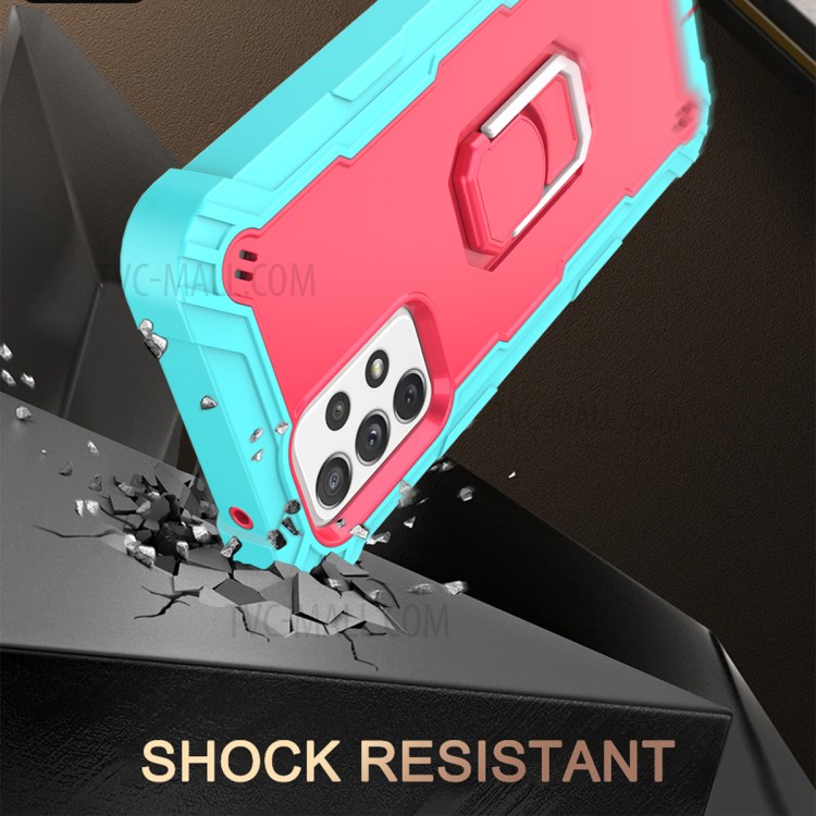 Built-in Kickstand Design Shockproof Hybrid Phone Case for Samsung Galaxy A72 4G/5G - Aqua/Rose Red-4