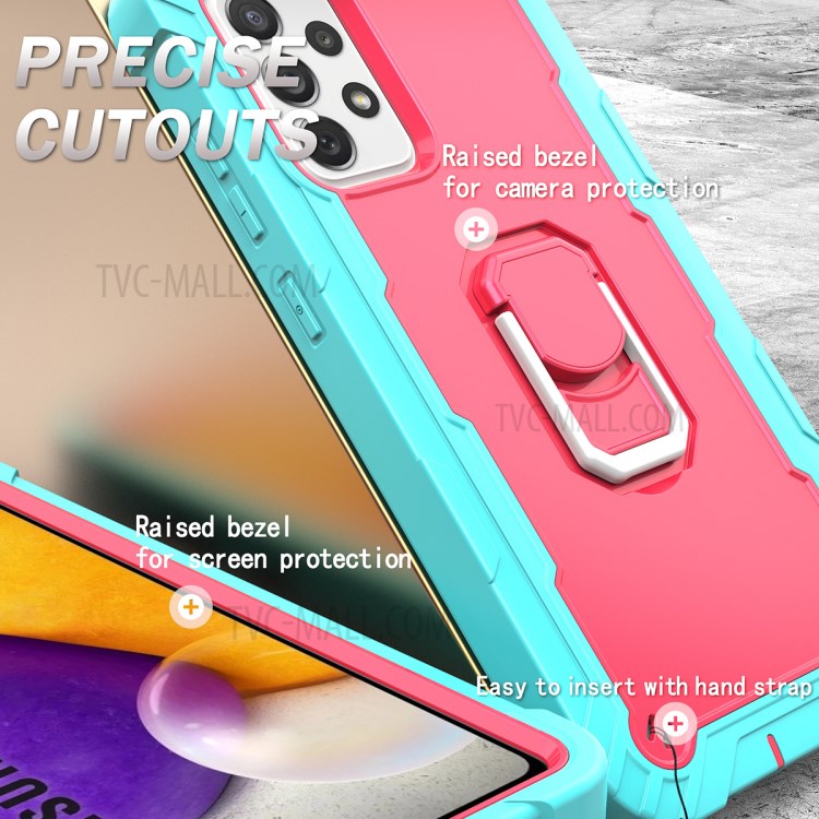 Built-in Kickstand Design Shockproof Hybrid Phone Case for Samsung Galaxy A72 4G/5G - Aqua/Rose Red-5