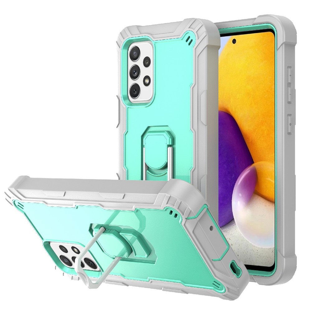 Built-in Kickstand Design Shockproof Hybrid Phone Case for Samsung Galaxy A72 4G/5G - Grey/Aqua-1