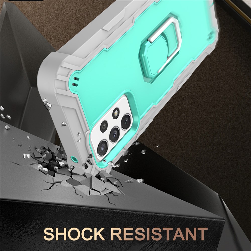 Built-in Kickstand Design Shockproof Hybrid Phone Case for Samsung Galaxy A72 4G/5G - Grey/Aqua-4