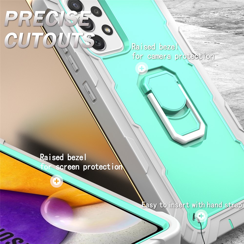 Built-in Kickstand Design Shockproof Hybrid Phone Case for Samsung Galaxy A72 4G/5G - Grey/Aqua-5