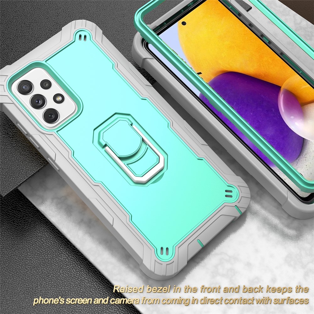 Built-in Kickstand Design Shockproof Hybrid Phone Case for Samsung Galaxy A72 4G/5G - Grey/Aqua-6