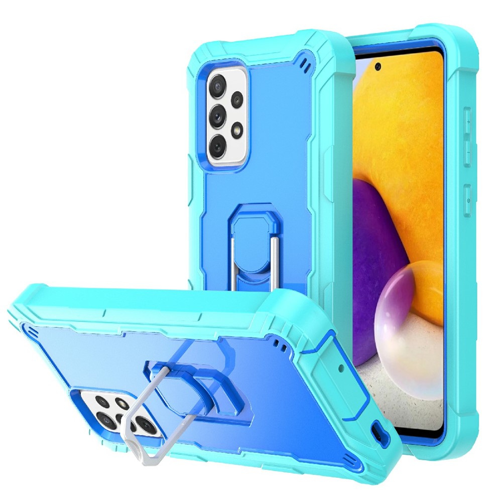 Built-in Kickstand Design Shockproof Hybrid Phone Case for Samsung Galaxy A72 4G/5G - Aqua/Blue-1
