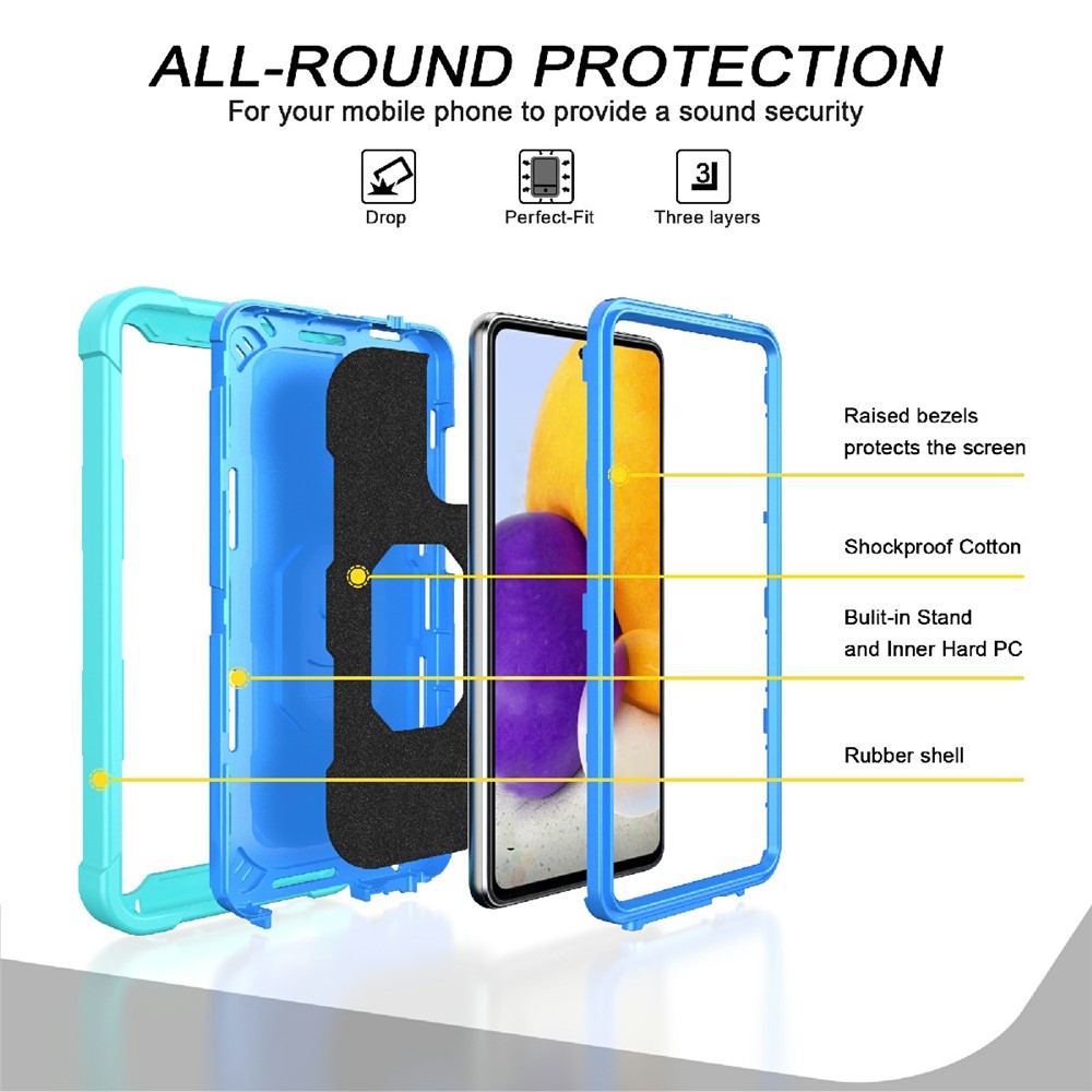 Built-in Kickstand Design Shockproof Hybrid Phone Case for Samsung Galaxy A72 4G/5G - Aqua/Blue-2