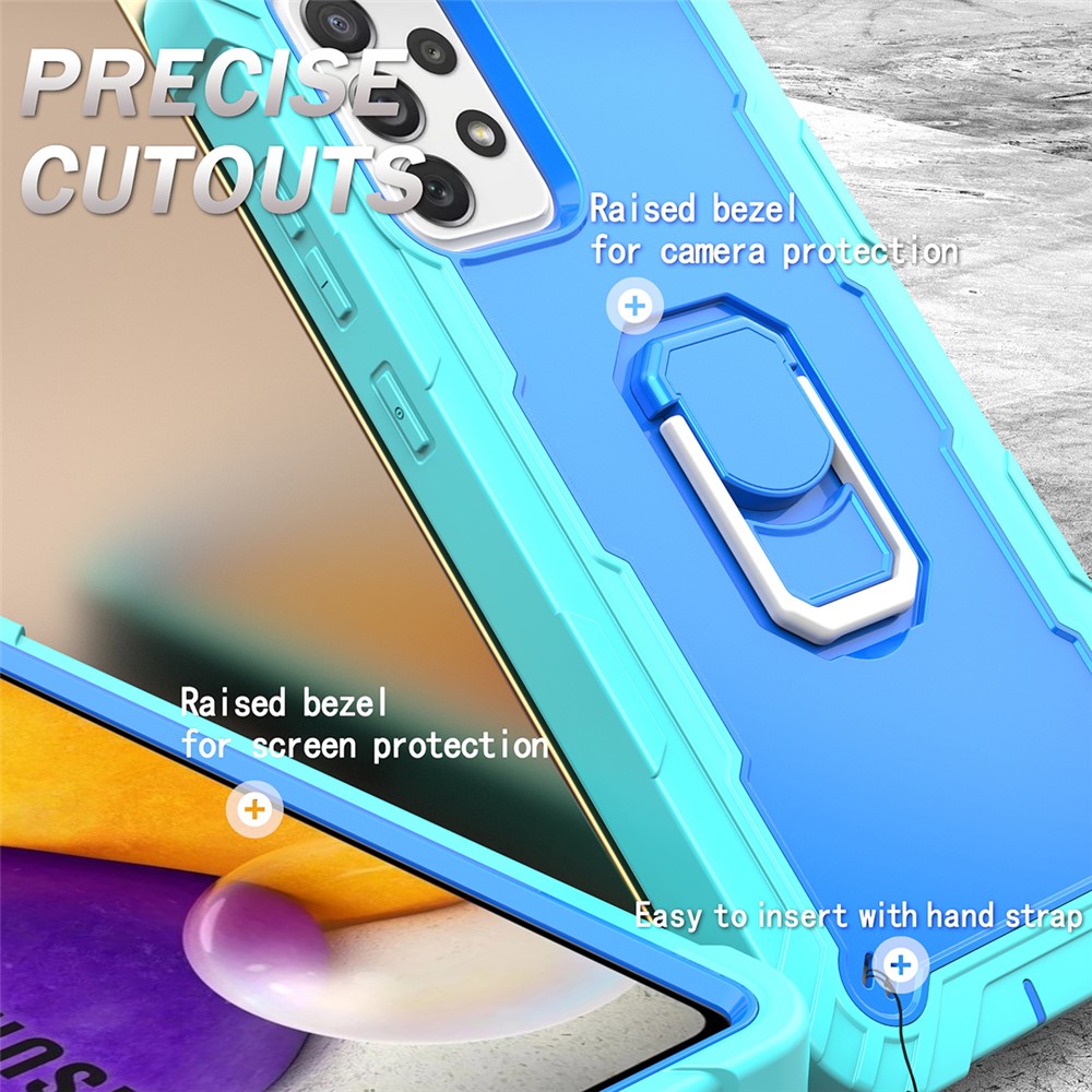 Built-in Kickstand Design Shockproof Hybrid Phone Case for Samsung Galaxy A72 4G/5G - Aqua/Blue-5