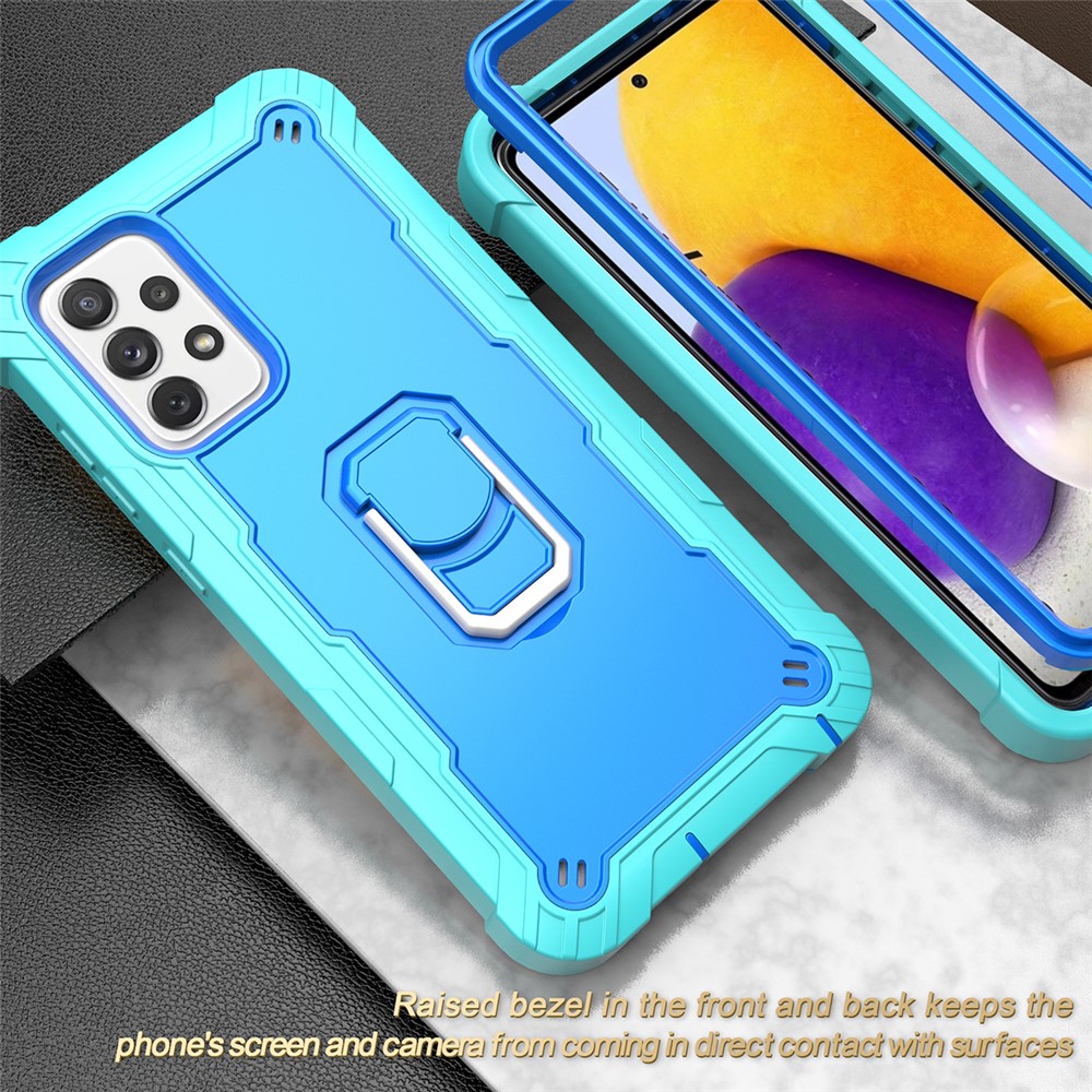 Built-in Kickstand Design Shockproof Hybrid Phone Case for Samsung Galaxy A72 4G/5G - Aqua/Blue-6