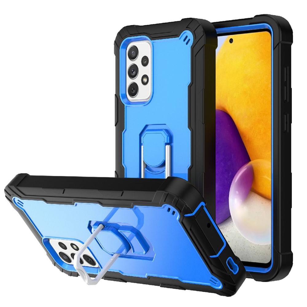 Built-in Kickstand Design Shockproof Hybrid Phone Case for Samsung Galaxy A72 4G/5G - Black/Blue-1