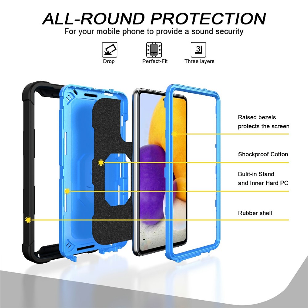 Built-in Kickstand Design Shockproof Hybrid Phone Case for Samsung Galaxy A72 4G/5G - Black/Blue-2