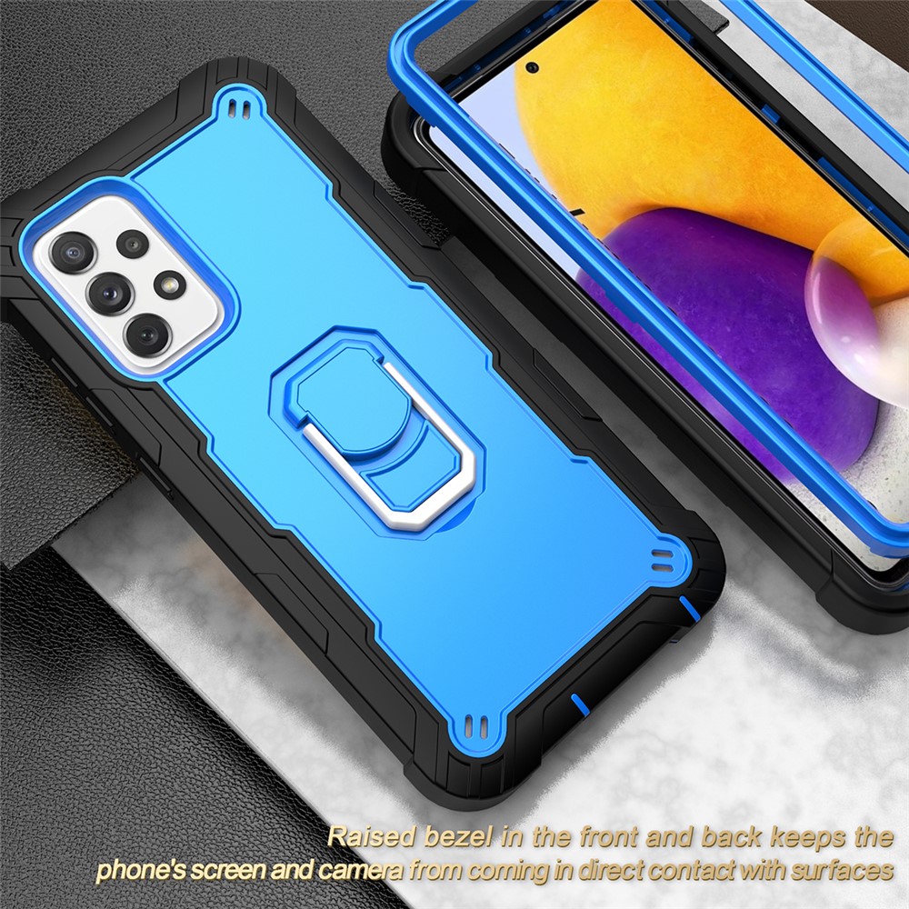 Built-in Kickstand Design Shockproof Hybrid Phone Case for Samsung Galaxy A72 4G/5G - Black/Blue-6
