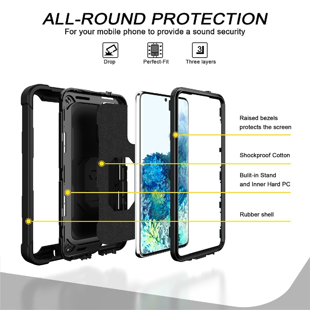 Shockproof PC + Silicone Phone Case with Built-in Kickstand Design for Samsung Galaxy S20 FE/S20 Fan Edition/S20 FE 5G/S20 Fan Edition 5G - Black/Black-2