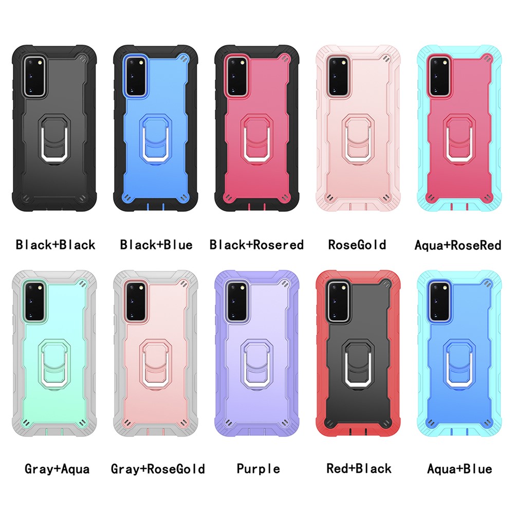 Shockproof PC + Silicone Phone Case with Built-in Kickstand Design for Samsung Galaxy S20 FE/S20 Fan Edition/S20 FE 5G/S20 Fan Edition 5G - Black/Black-7