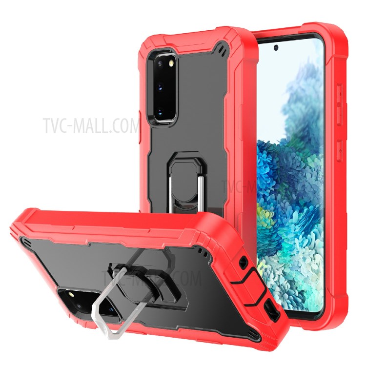 Shockproof PC + Silicone Phone Case with Built-in Kickstand Design for Samsung Galaxy S20 FE/S20 Fan Edition/S20 FE 5G/S20 Fan Edition 5G - Red/Black-1