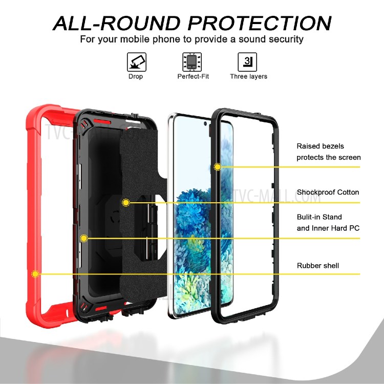Shockproof PC + Silicone Phone Case with Built-in Kickstand Design for Samsung Galaxy S20 FE/S20 Fan Edition/S20 FE 5G/S20 Fan Edition 5G - Red/Black-2