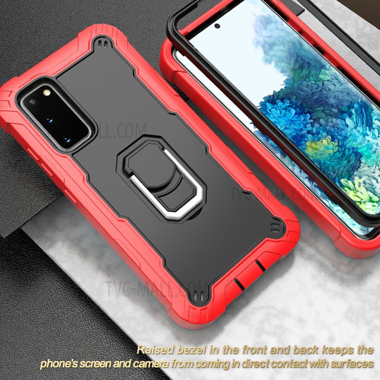 Shockproof PC + Silicone Phone Case with Built-in Kickstand Design for Samsung Galaxy S20 FE/S20 Fan Edition/S20 FE 5G/S20 Fan Edition 5G - Red/Black-5