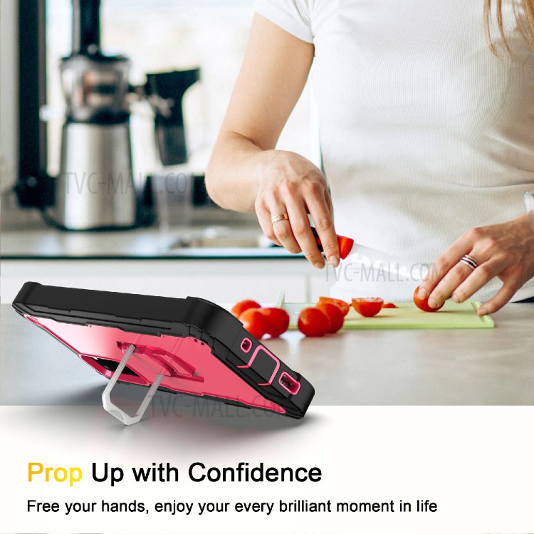 Shockproof PC + Silicone Phone Case with Built-in Kickstand Design for Samsung Galaxy S20 FE/S20 Fan Edition/S20 FE 5G/S20 Fan Edition 5G - Black/Rose Red-3