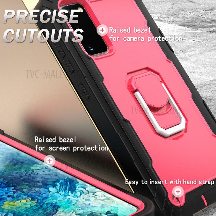 Shockproof PC + Silicone Phone Case with Built-in Kickstand Design for Samsung Galaxy S20 FE/S20 Fan Edition/S20 FE 5G/S20 Fan Edition 5G - Black/Rose Red-4