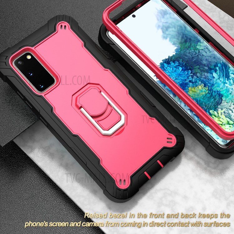 Shockproof PC + Silicone Phone Case with Built-in Kickstand Design for Samsung Galaxy S20 FE/S20 Fan Edition/S20 FE 5G/S20 Fan Edition 5G - Black/Rose Red-5
