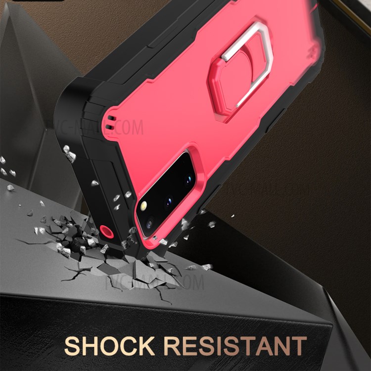 Shockproof PC + Silicone Phone Case with Built-in Kickstand Design for Samsung Galaxy S20 FE/S20 Fan Edition/S20 FE 5G/S20 Fan Edition 5G - Black/Rose Red-6
