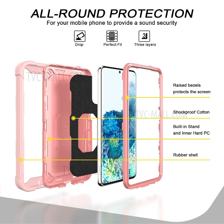 Shockproof PC + Silicone Phone Case with Built-in Kickstand Design for Samsung Galaxy S20 FE/S20 Fan Edition/S20 FE 5G/S20 Fan Edition 5G - Rose Gold-2