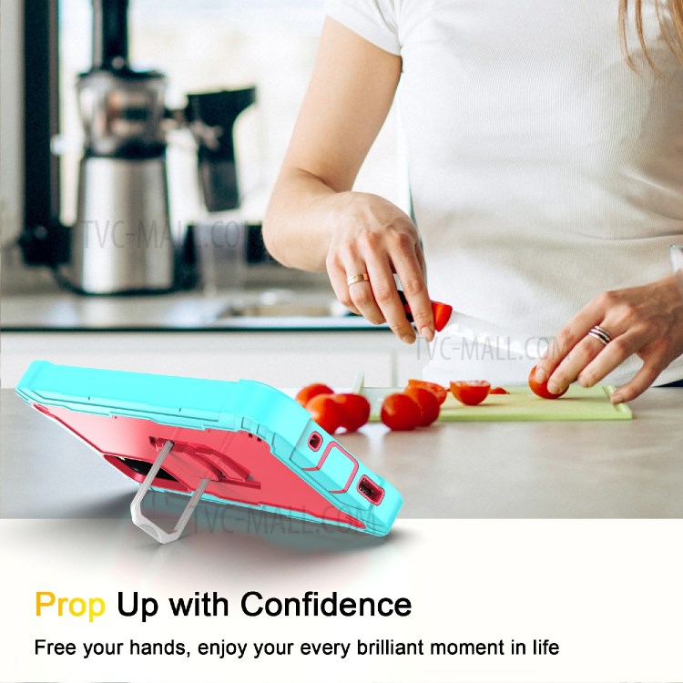 Shockproof PC + Silicone Phone Case with Built-in Kickstand Design for Samsung Galaxy S20 FE/S20 Fan Edition/S20 FE 5G/S20 Fan Edition 5G - Aqua/Rose Red-3