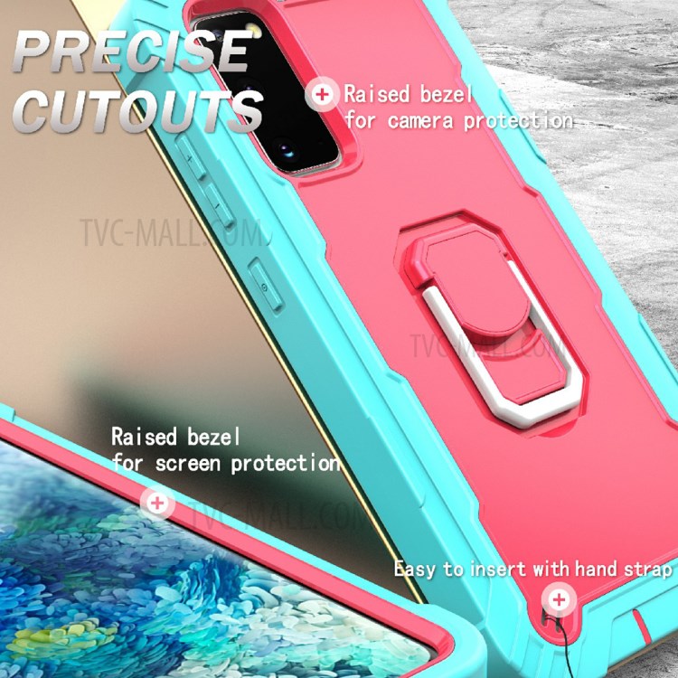 Shockproof PC + Silicone Phone Case with Built-in Kickstand Design for Samsung Galaxy S20 FE/S20 Fan Edition/S20 FE 5G/S20 Fan Edition 5G - Aqua/Rose Red-4