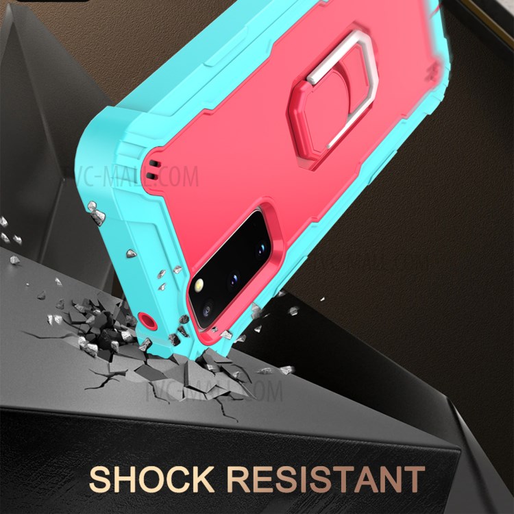 Shockproof PC + Silicone Phone Case with Built-in Kickstand Design for Samsung Galaxy S20 FE/S20 Fan Edition/S20 FE 5G/S20 Fan Edition 5G - Aqua/Rose Red-6