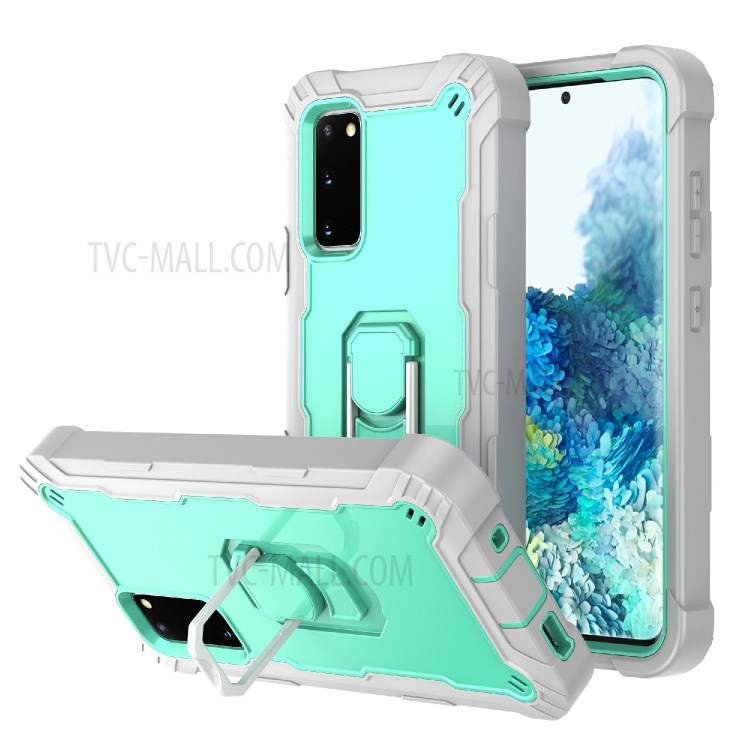 Shockproof PC + Silicone Phone Case with Built-in Kickstand Design for Samsung Galaxy S20 FE/S20 Fan Edition/S20 FE 5G/S20 Fan Edition 5G - Grey/Aqua-1