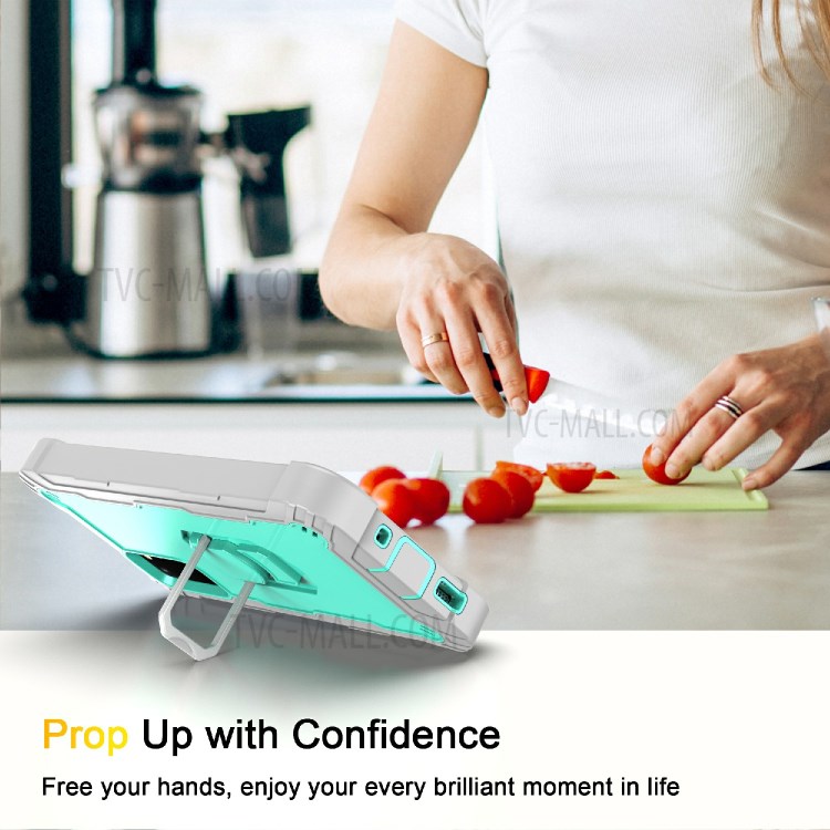 Shockproof PC + Silicone Phone Case with Built-in Kickstand Design for Samsung Galaxy S20 FE/S20 Fan Edition/S20 FE 5G/S20 Fan Edition 5G - Grey/Aqua-3