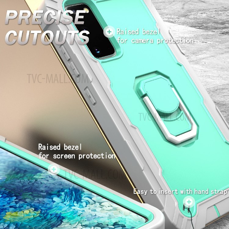 Shockproof PC + Silicone Phone Case with Built-in Kickstand Design for Samsung Galaxy S20 FE/S20 Fan Edition/S20 FE 5G/S20 Fan Edition 5G - Grey/Aqua-4