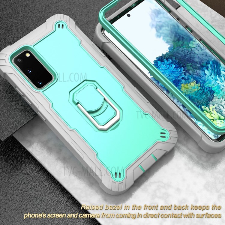 Shockproof PC + Silicone Phone Case with Built-in Kickstand Design for Samsung Galaxy S20 FE/S20 Fan Edition/S20 FE 5G/S20 Fan Edition 5G - Grey/Aqua-5
