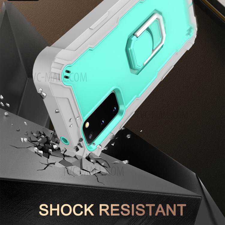 Shockproof PC + Silicone Phone Case with Built-in Kickstand Design for Samsung Galaxy S20 FE/S20 Fan Edition/S20 FE 5G/S20 Fan Edition 5G - Grey/Aqua-6