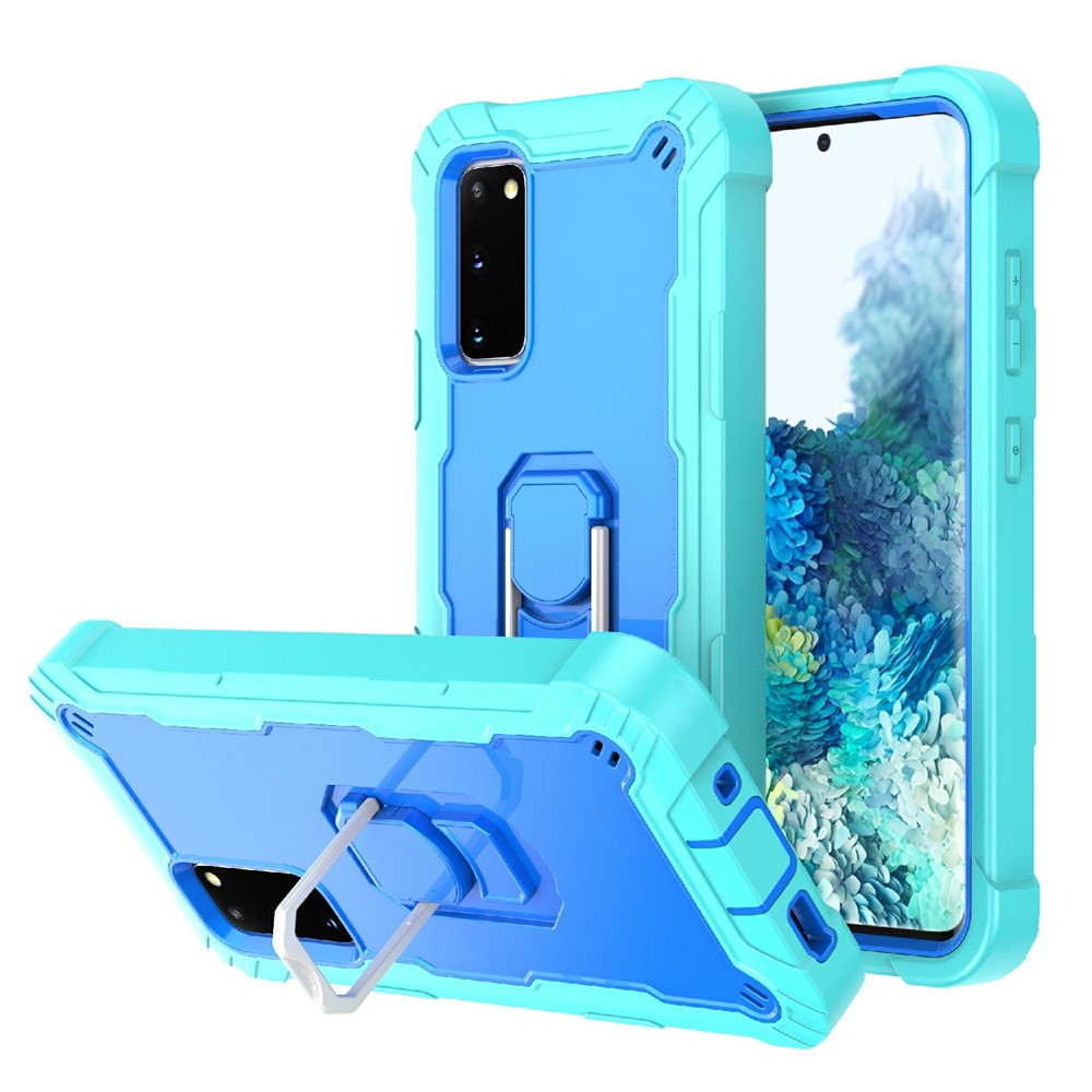 Shockproof PC + Silicone Phone Case with Built-in Kickstand Design for Samsung Galaxy S20 FE/S20 Fan Edition/S20 FE 5G/S20 Fan Edition 5G - Aqua/Blue-1