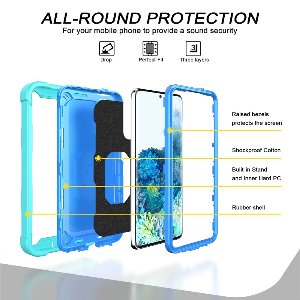 Shockproof PC + Silicone Phone Case with Built-in Kickstand Design for Samsung Galaxy S20 FE/S20 Fan Edition/S20 FE 5G/S20 Fan Edition 5G - Aqua/Blue-2
