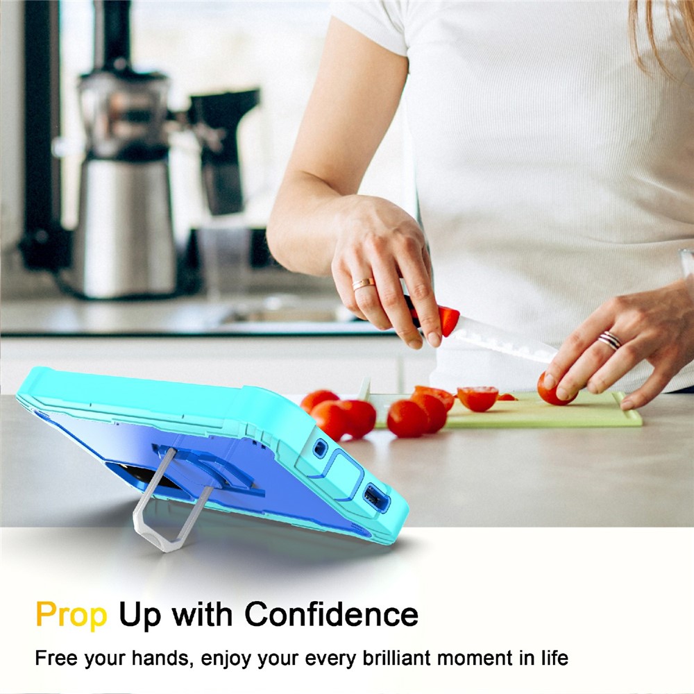 Shockproof PC + Silicone Phone Case with Built-in Kickstand Design for Samsung Galaxy S20 FE/S20 Fan Edition/S20 FE 5G/S20 Fan Edition 5G - Aqua/Blue-3