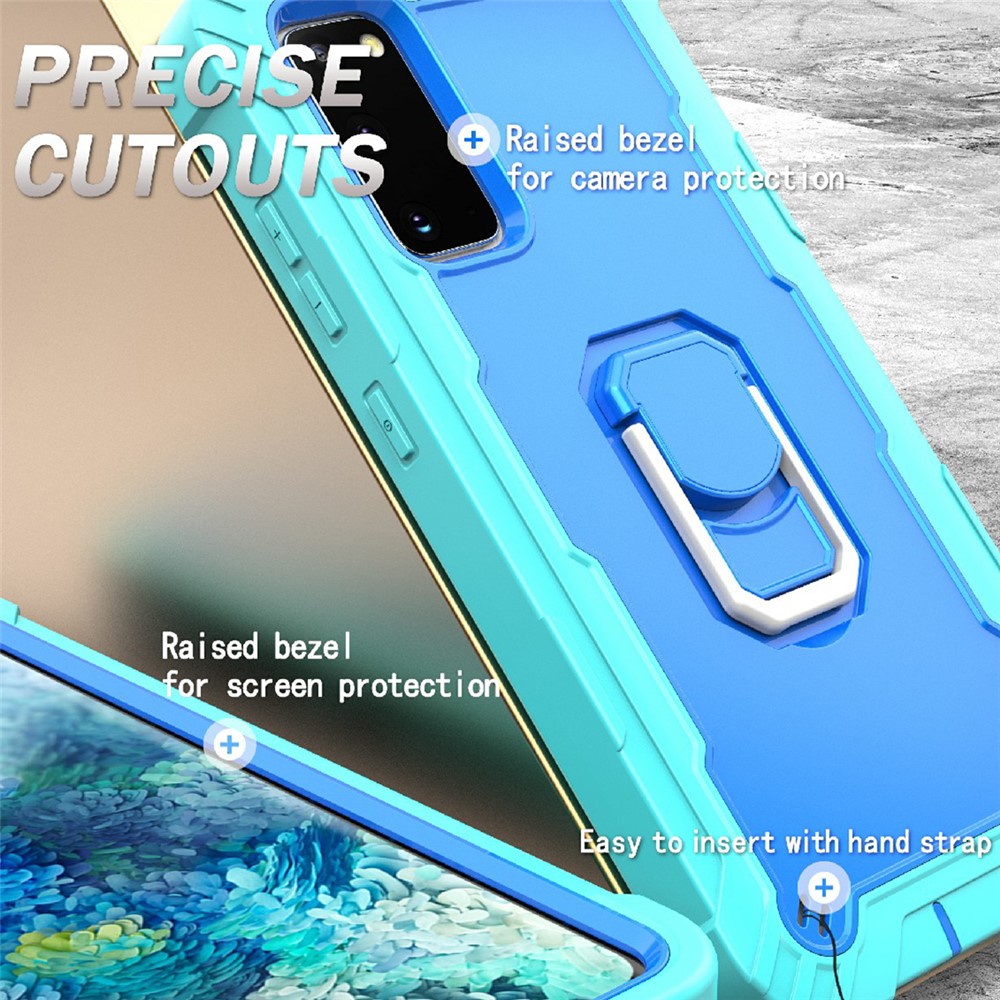 Shockproof PC + Silicone Phone Case with Built-in Kickstand Design for Samsung Galaxy S20 FE/S20 Fan Edition/S20 FE 5G/S20 Fan Edition 5G - Aqua/Blue-4
