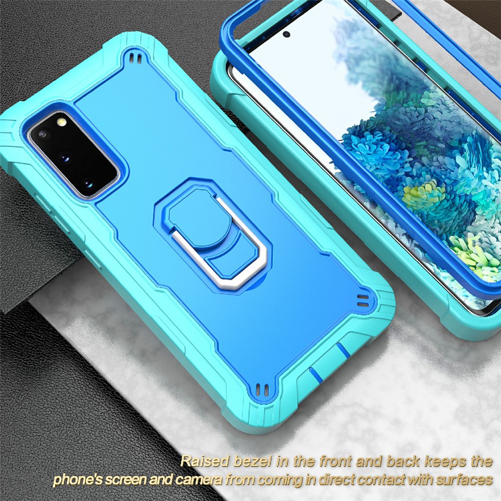 Shockproof PC + Silicone Phone Case with Built-in Kickstand Design for Samsung Galaxy S20 FE/S20 Fan Edition/S20 FE 5G/S20 Fan Edition 5G - Aqua/Blue-5