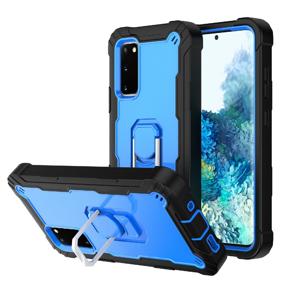 Shockproof PC + Silicone Phone Case with Built-in Kickstand Design for Samsung Galaxy S20 FE/S20 Fan Edition/S20 FE 5G/S20 Fan Edition 5G - Black/Blue-1