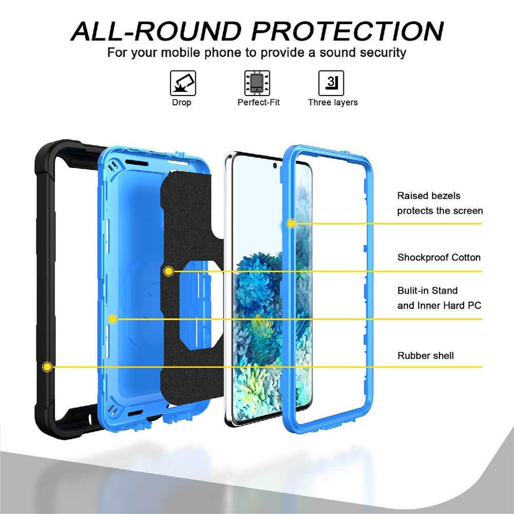 Shockproof PC + Silicone Phone Case with Built-in Kickstand Design for Samsung Galaxy S20 FE/S20 Fan Edition/S20 FE 5G/S20 Fan Edition 5G - Black/Blue-2