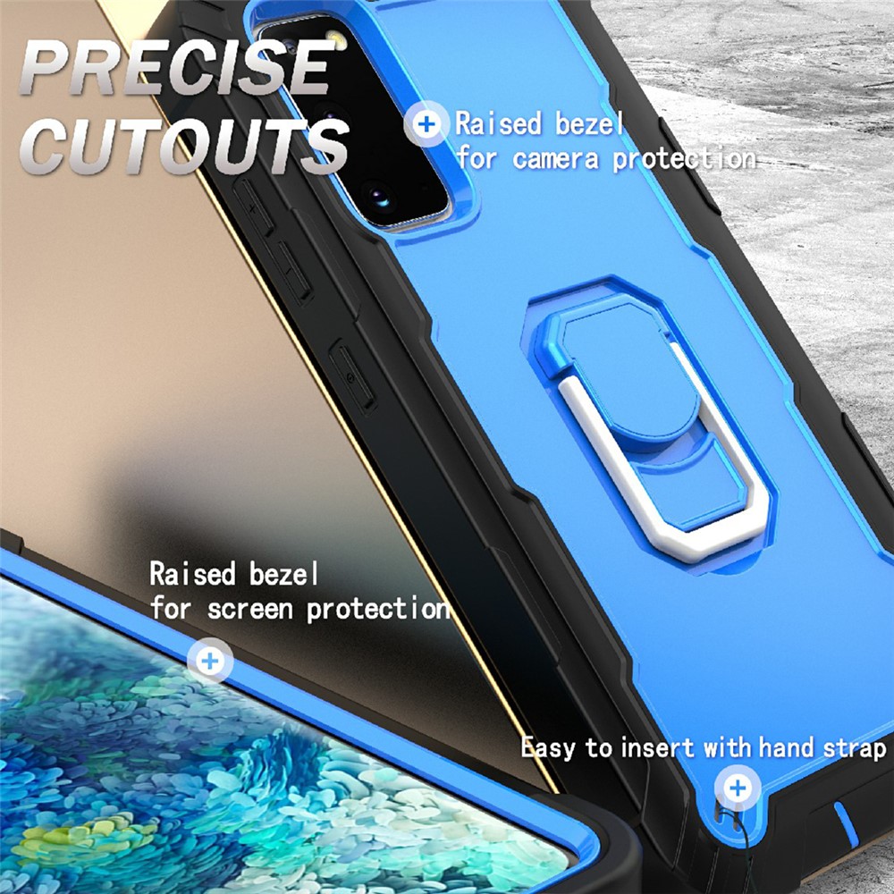 Shockproof PC + Silicone Phone Case with Built-in Kickstand Design for Samsung Galaxy S20 FE/S20 Fan Edition/S20 FE 5G/S20 Fan Edition 5G - Black/Blue-4