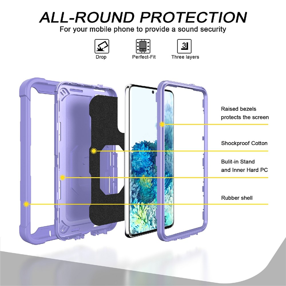 Shockproof PC + Silicone Phone Case with Built-in Kickstand Design for Samsung Galaxy S20 FE/S20 Fan Edition/S20 FE 5G/S20 Fan Edition 5G - Purple-2