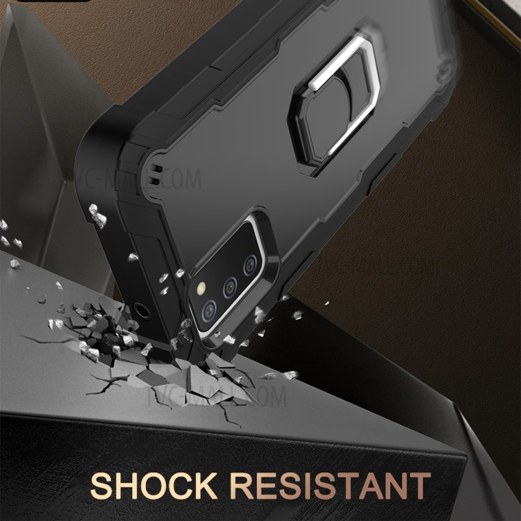 Built-in Kickstand Design Shockproof PC + Silicone Phone Case for Samsung Galaxy A02s (164.2x75.9x9.1mm) - Black/Black-4