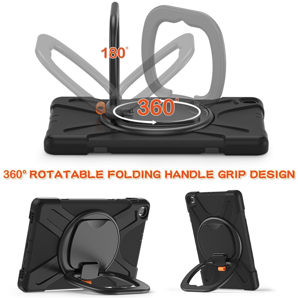 PC + Silicone 360 Degree Swivel Kickstand Case with Shoulder Strap for Samsung Galaxy Tab A 10.1 (2019) SM-T510 (Wi-Fi)/SM-T515 (LTE) - Black/Black-2