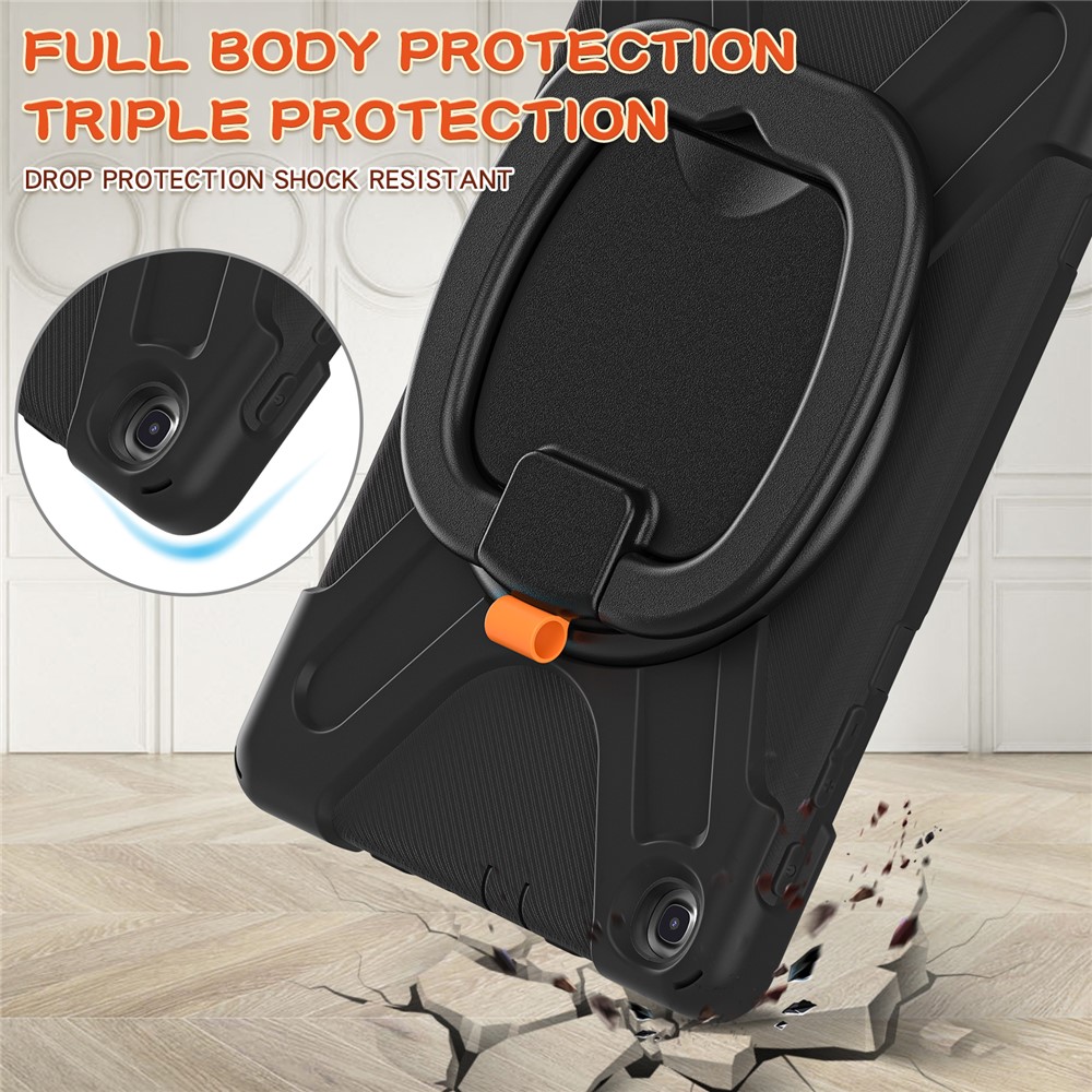 PC + Silicone 360 Degree Swivel Kickstand Case with Shoulder Strap for Samsung Galaxy Tab A 10.1 (2019) SM-T510 (Wi-Fi)/SM-T515 (LTE) - Black/Black-4