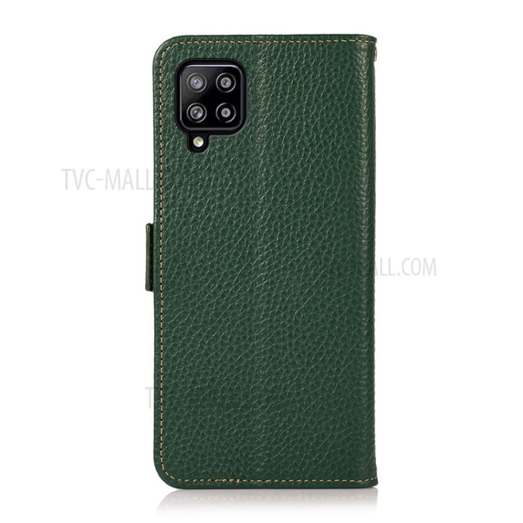 KHAZNEH Anti-theft Swiping RFID Blocking Wallet Stand Design Litchi Skin Leather Phone Case Cover for Samsung Galaxy A22 4G (EU Version) - Green-4