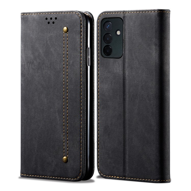 Jeans Cloth Texture Full Protection Leather Wallet Stand Case for Samsung Galaxy Quantum 2/A82 5G - Black-1