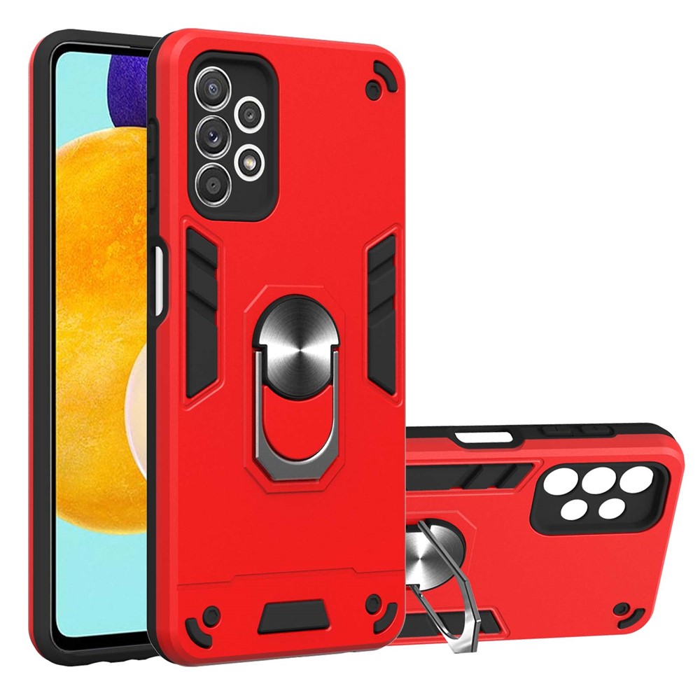 Hard PC + Soft TPU Phone Case Cover with Rotating Kickstand for Samsung Galaxy A52 5G/4G - Red-1