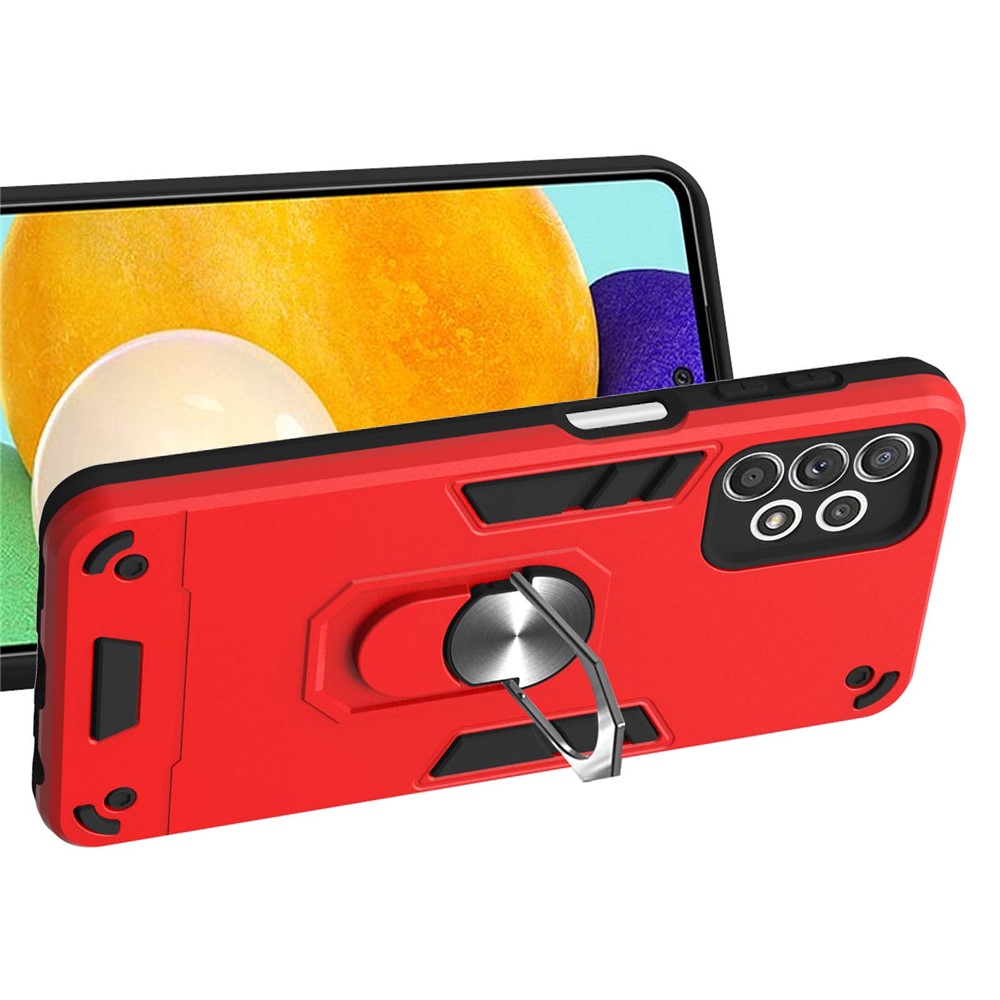 Hard PC + Soft TPU Phone Case Cover with Rotating Kickstand for Samsung Galaxy A52 5G/4G - Red-9