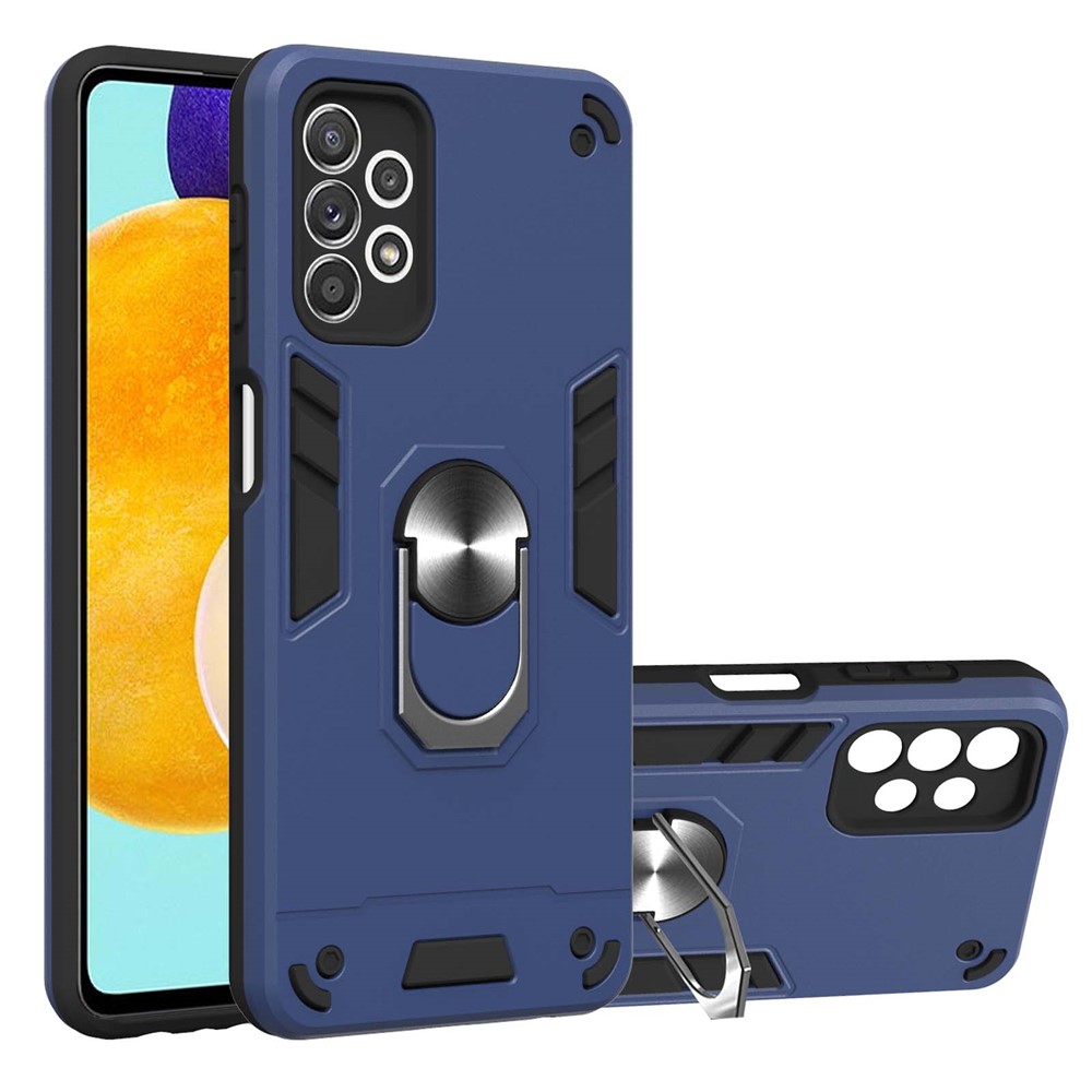 Hard PC + Soft TPU Phone Case Cover with Rotating Kickstand for Samsung Galaxy A52 5G/4G - Blue-1