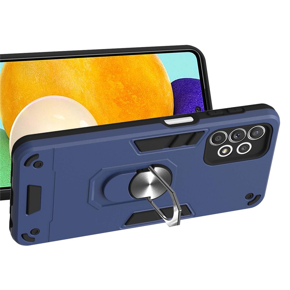 Hard PC + Soft TPU Phone Case Cover with Rotating Kickstand for Samsung Galaxy A52 5G/4G - Blue-3